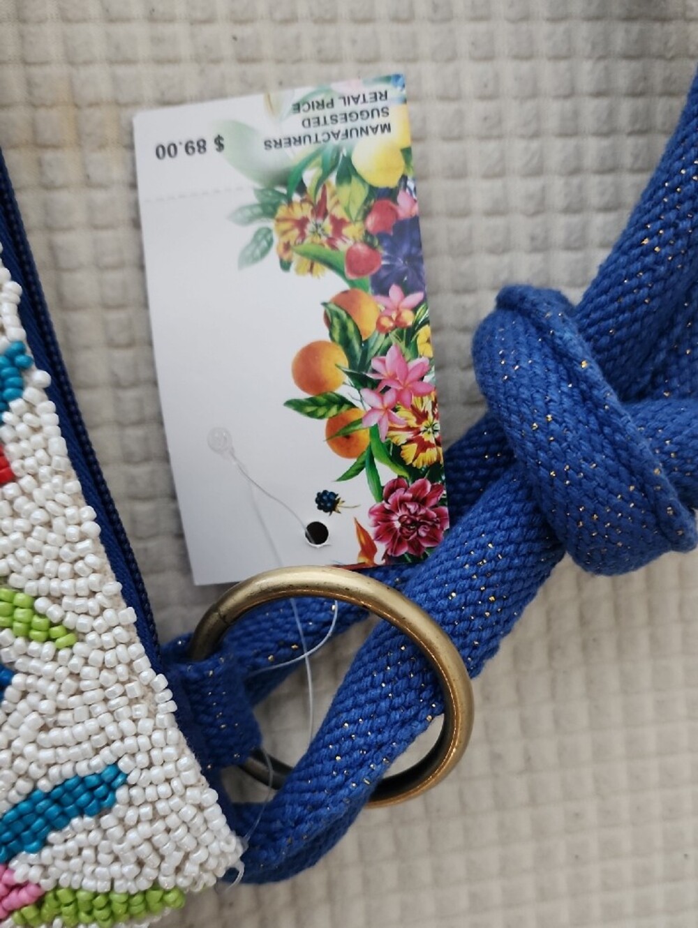 Beaded Leopard Shoulder Bag in White and Blue - Picture 5 of 5